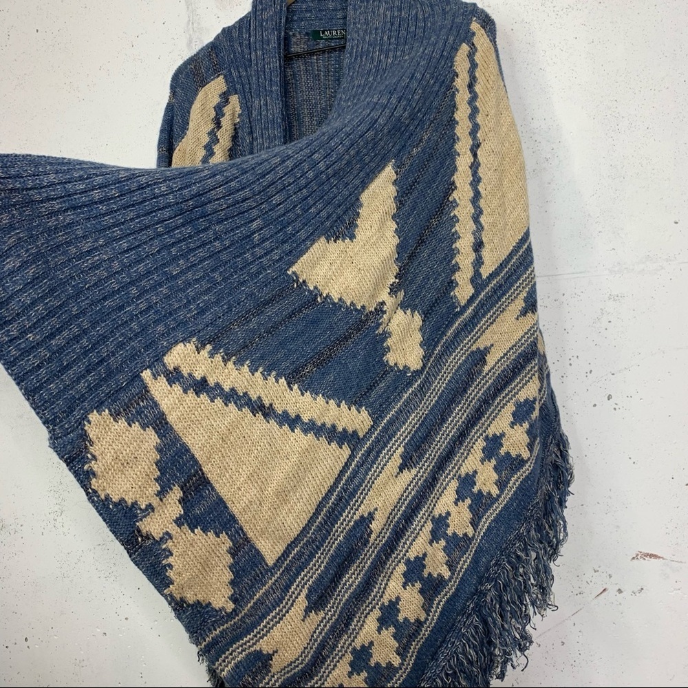 Lauren Ralph Lauren Vintage Aztec Knitted Wool Linen Blend Poncho Shawl Cardigan - Picture 7 of 16